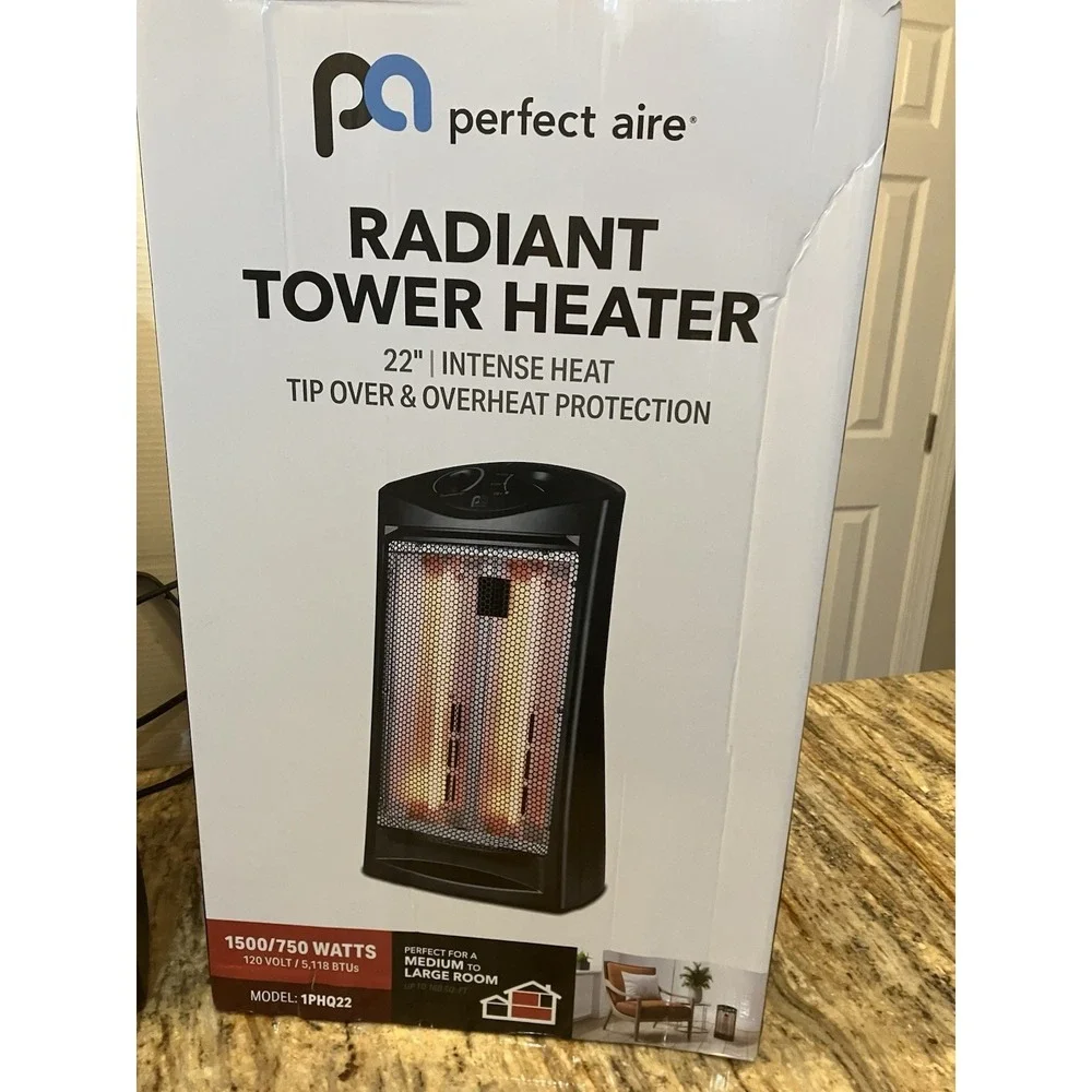 Perfect Aire 1500Watt Black Electric Tower Radiant Med/ Lrg Room Space Heater NE